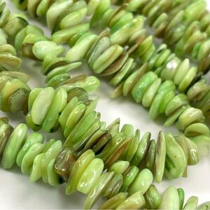 Beautiful Colorful Green Dyed Mother of Pearl Necklace Long Statement